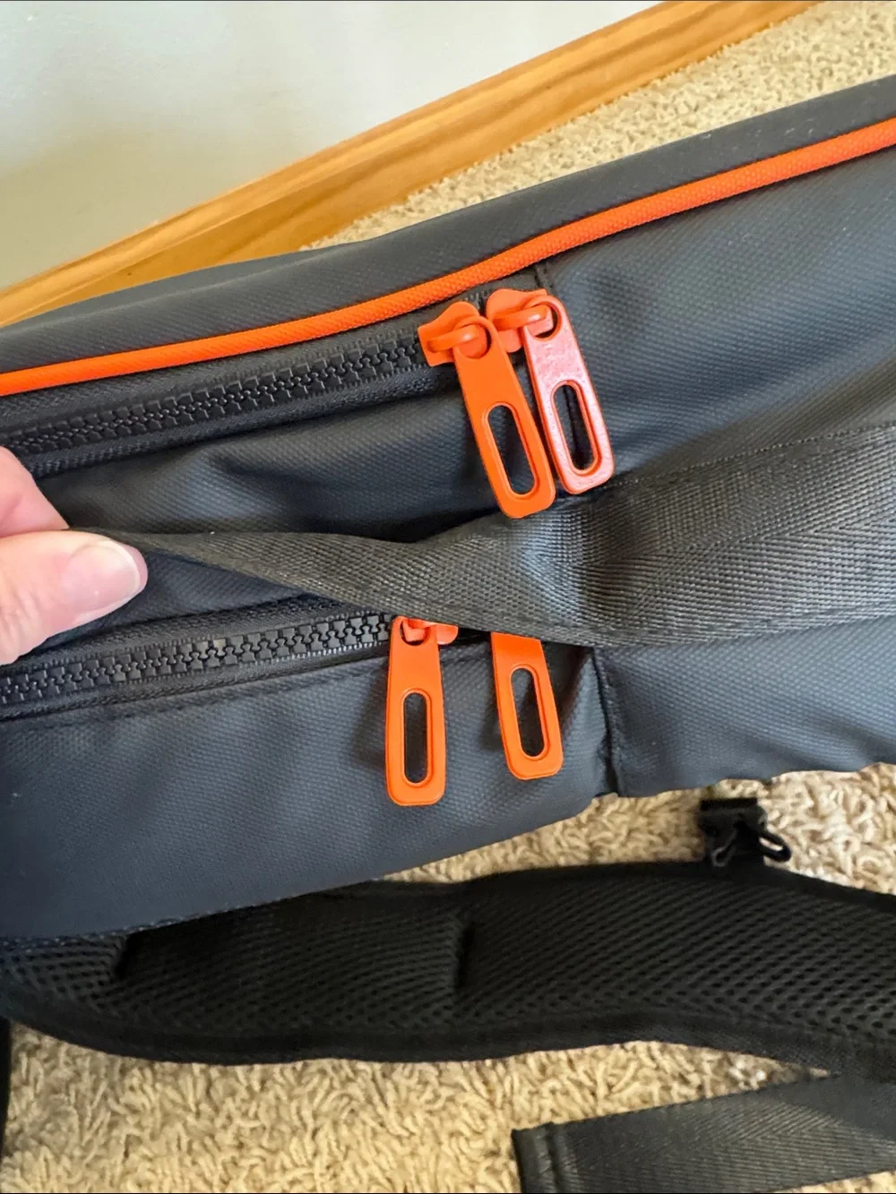 Atley James Men's Medium Backpack Bag, Black w/ Orange Piping